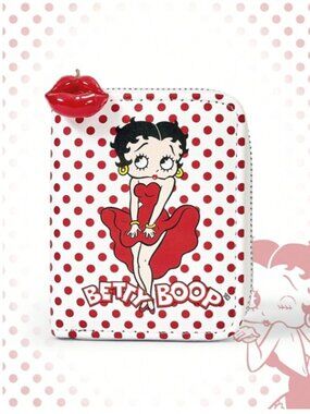 Betty Boop Polka Dot Zip Wallet Retro Red & White Coin Purse with Kiss Lip Charm